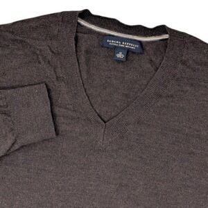 Banana Republic Mens Extra Fine Merino Wool V-Neck Sweater Brown Size M